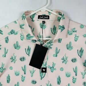 Bad Birdie‎ Polo Shirt Mens Medium Pink Green Cactus Thorn In Your Side Golf NWT